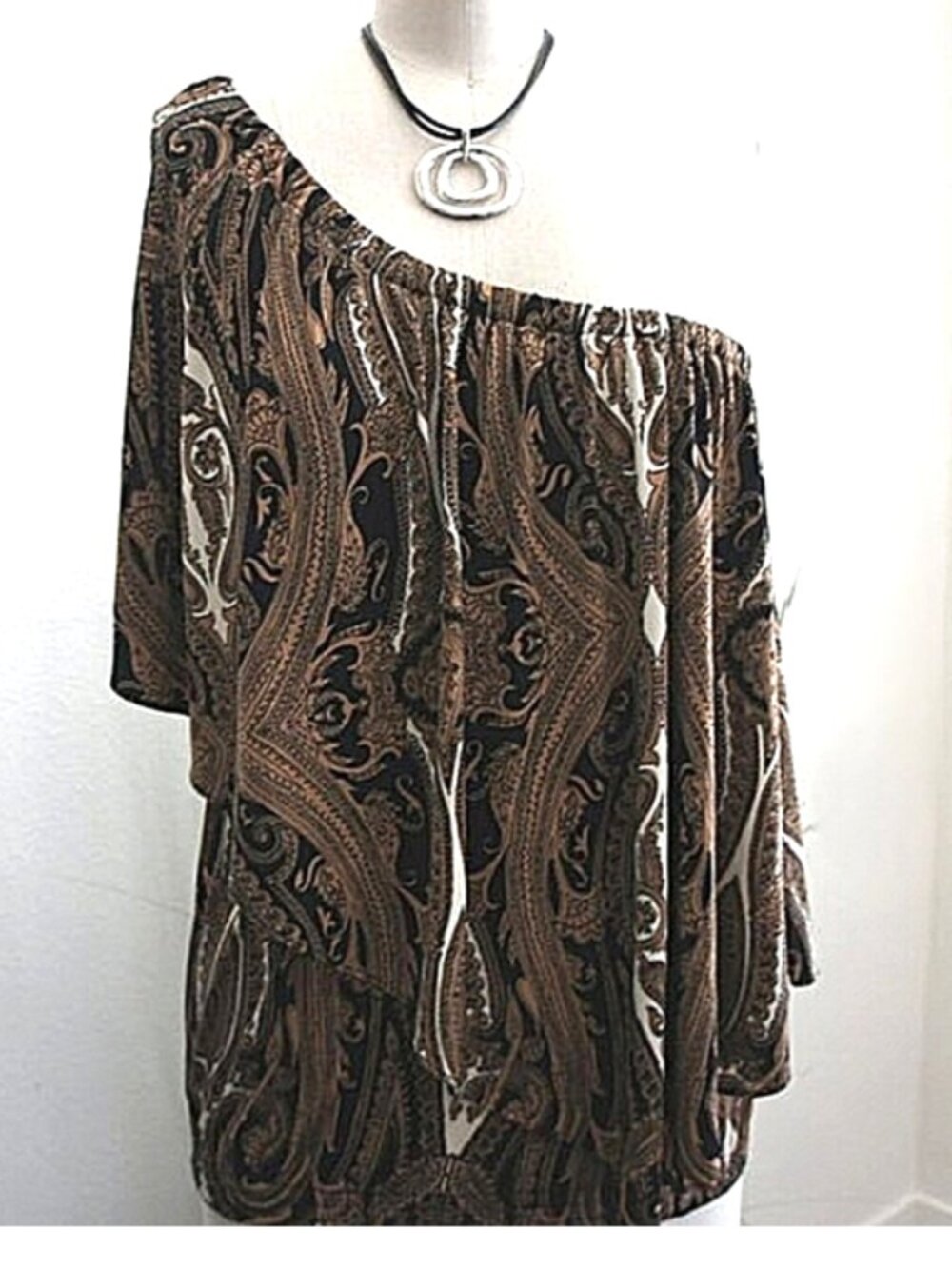 Michael Kors  Brown Paisley One Shoulder Top size M